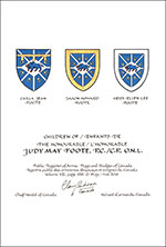 Letters patent granting heraldic emblems to Judy May Foote