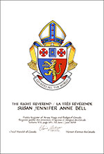 Letters patent granting heraldic emblems to Susan Jennifer Anne Bell