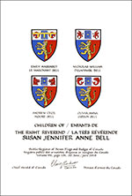 Letters patent granting heraldic emblems to Susan Jennifer Anne Bell