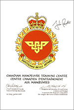 Letters patent approving the heraldic emblems of the Canadian Manoeuvre Training Centre