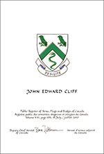 Letters patent granting heraldic emblems to John Edward Cliff