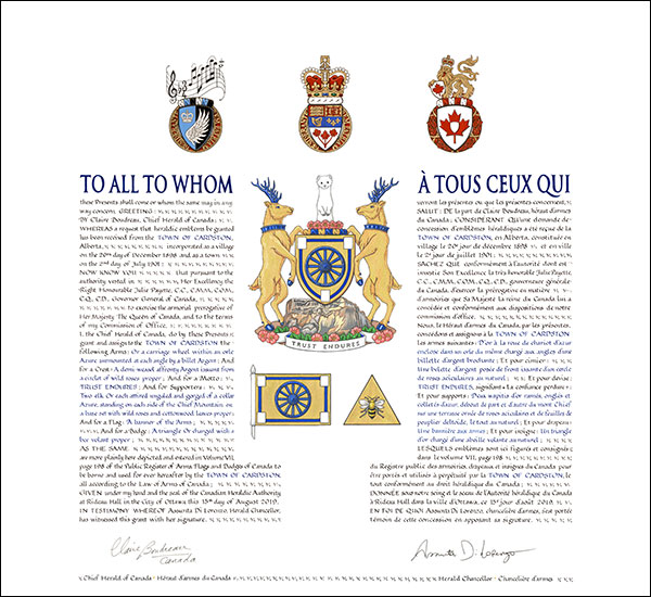 Letters patent granting heraldic emblems to the Town of Cardston Letters patent granting heraldic emblems to the Town of Cardston