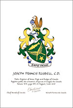 Letters patent granting heraldic emblems to Joseph Francis Russell
