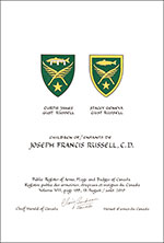 Letters patent granting heraldic emblems to Joseph Francis Russell