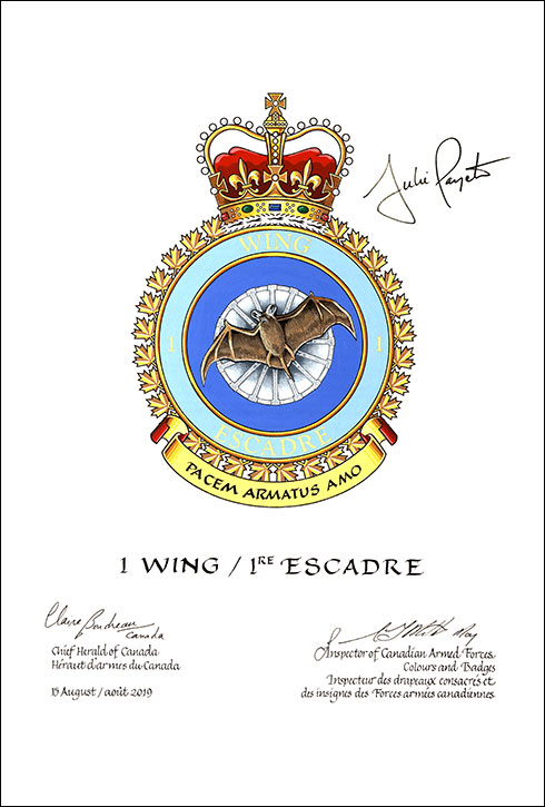 Letters patent approving the heraldic emblems of 1 Wing