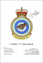 Letters patent approving the heraldic emblems of 1 Wing