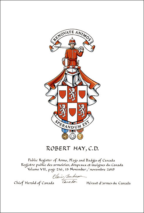Letters patent granting heraldic emblems to Robert Hay