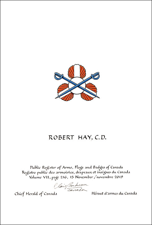 Letters patent granting heraldic emblems to Robert Hay