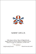 Letters patent granting heraldic emblems to Robert Hay