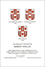 Letters patent granting heraldic emblems to Robert Hay