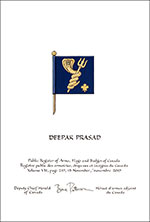 Letters patent granting heraldic emblems to Deepak Prasad