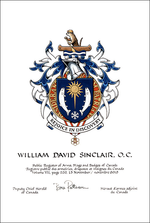 Lettres patentes concédant des emblèmes héraldiques à William David Sinclair