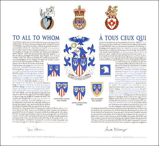 Lettres patentes concédant des emblèmes héraldiques à Darlene Sandra Howard Lettres patentes concédant des emblèmes héraldiques à Darlene Sandra Howard