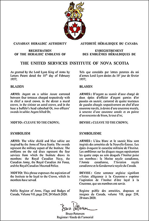 Arms of The United Services Institute of Nova Scotia