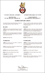 Letters patent registering the heraldic emblems of Alfred Edward Green