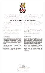 Letters patent registering the heraldic emblems of The Medical Society of Nova Scotia