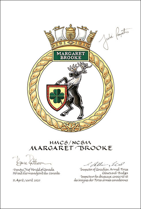 Lettres patentes approuvant les emblèmes héraldiques du NCSM Margaret Brooke