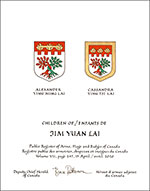 Letters patent granting heraldic emblems to Jim Yuan Lai