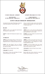 Lettres patentes enregistrant les emblèmes héraldiques d'Alwyn Edgar Thurlow Hodgkinson