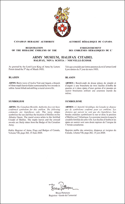 Arms of the Army Museum, Halifax Citadel