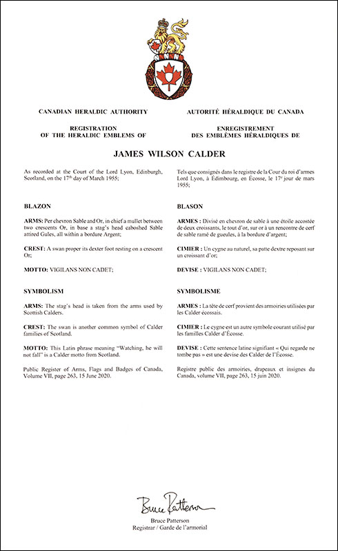Armoiries de James Wilson Calder
