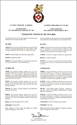 Letters patent registering the heraldic emblems of the Insurance Institute of Ontario