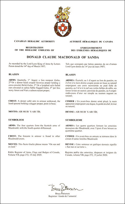 Armoiries de Donald Claude MacDonald of Sanda