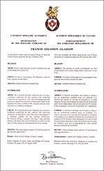 Letters patent registering the heraldic emblems of Francis Solomon Glassow