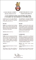 Letters patent  confirming the heraldic emblems of the  8 Air Communications and Control Squadron