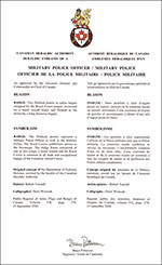 Letters patent approving the heraldic emblems of a Military Police Officer / Military Police of the Royal Canadian Air Force