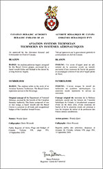Lettres patentes approuvant les emblèmes héraldiques d'un technicien en systèmes aéronautiques de l'Aviation royale canadienne