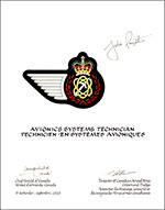 Letters patent approving the heraldic emblems of an Avionics Systems Technician of the Royal Canadian Air Force