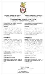 Letters patent approving the heraldic emblems of a Communication Research Operator of the Royal Canadian Air Force