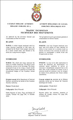Letters patent approving the heraldic emblems of the Traffic Technician of the Royal Canadian Air Force