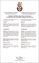 Letters patent approving the heraldic emblems of the Mobile Support Equipment Operator of the Royal Canadian Air Force