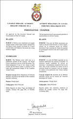 Lettres patentes approuvant les emblèmes héraldiques du Pompier de l’Aviation royale canadienne