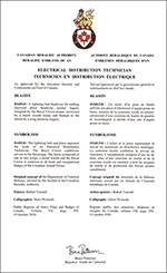 Lettres patentes approuvant les emblèmes héraldiques du Technicien en distribution électrique de l’Aviation royale canadienne