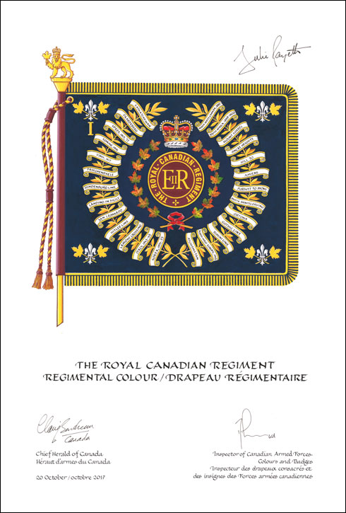 Lettres patentes approuvant les emblèmes héraldiques de The Royal Canadian Regiment