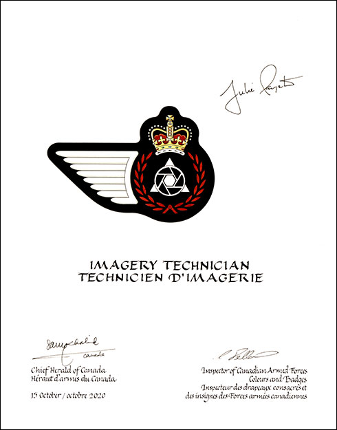 Letters patent approving the heraldic emblems of Imagery Technician