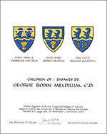 Letters patent granting heraldic emblems to George Robin Meldrum
