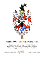 Letters patent granting heraldic emblems to Robert James Claude Rogers