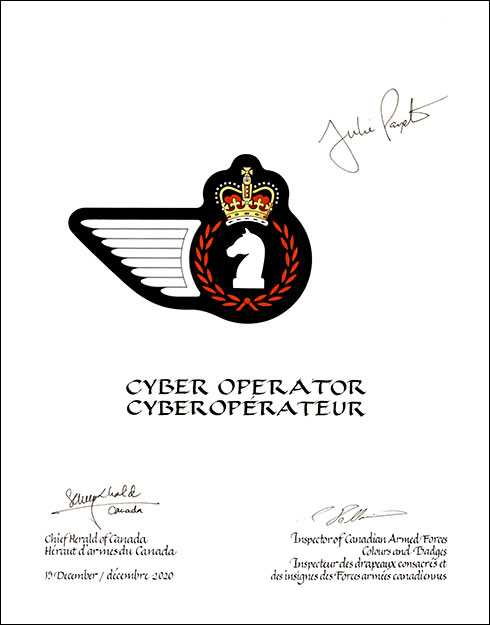 Supplementary Letters patent approving the heraldic emblems of a Cyber Operator of the Armed Forces
