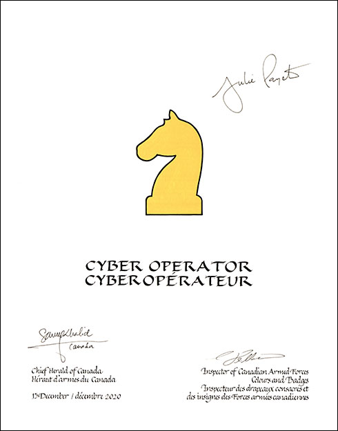 Letters patent approving the heraldic emblems of a Cyber Operator of the Canadian Armed Forces