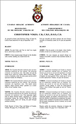 Letters patent registering the heraldic emblems of Christopher Vokes