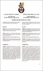 Letters patent registering the heraldic emblems of James Stuart Duncan