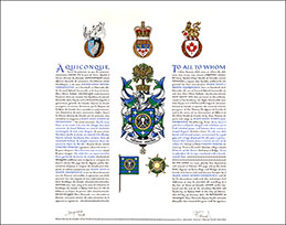 Letters patent granting heraldic emblems to Alain Louis Joseph Laurencelle