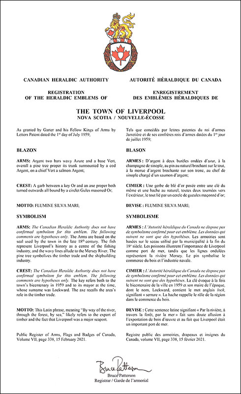 Letters patent registering the heraldic emblems of The Town of Liverpool