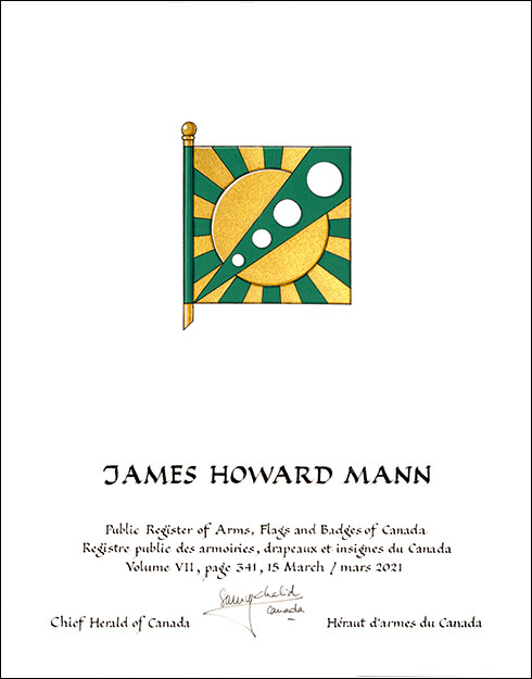 Letters patent granting heraldic emblems to James Howard Mann Letters patent granting heraldic emblems to James Howard Mann