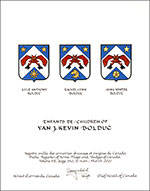 Letters patent granting heraldic emblems to Yan J. Kevin Bolduc