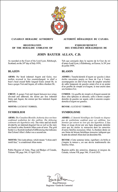 Arms of John Baxter Allan Arms of John Baxter Allan